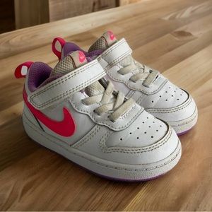 Nike Court Borough Low 2 Girls Size 6 C White Pink Shoes BQ5451-111 Sneaker